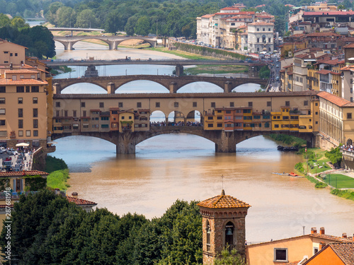 Sunlight view of Florence, Ponte Vecchio, Palazzo Vecchio and Florence Duomo, Italy. Florence architecture and landmark, Florence skyline