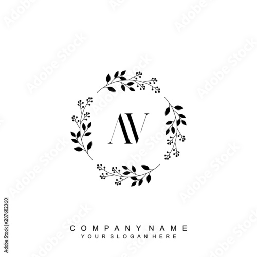 letter AV surrounded by beautiful and elegant flowers and leaves. Wedding monogram logo template. Fashion Logo template Vectors,