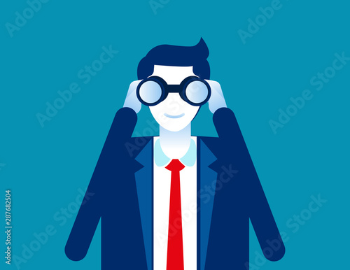 Businessman searching through binoculars. Concept business vector illustration, Flat business cartoon style, Looking.