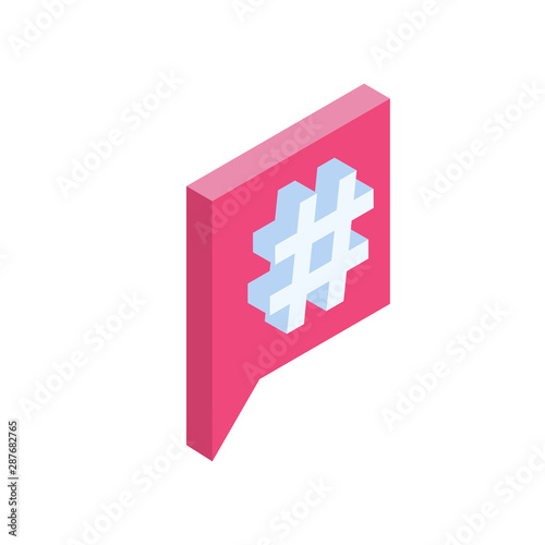 Hashtag sign isometric icon. Vector illustration.