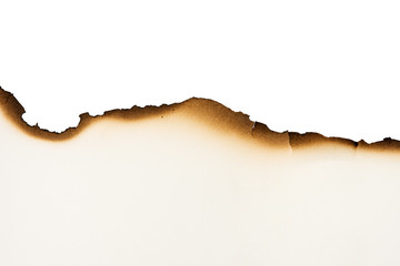 Burn old brown paper half on white texture background