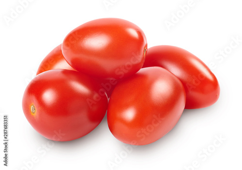 A heap of ripe red cherry tomatoes isolated on white background