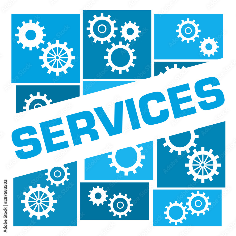 Services Blue Gears Grid Badge Style 