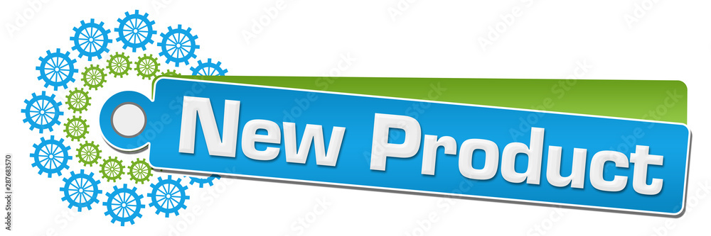 New Product Green Blue Gears Circular Label New Product Green Blue Gears Circular Label