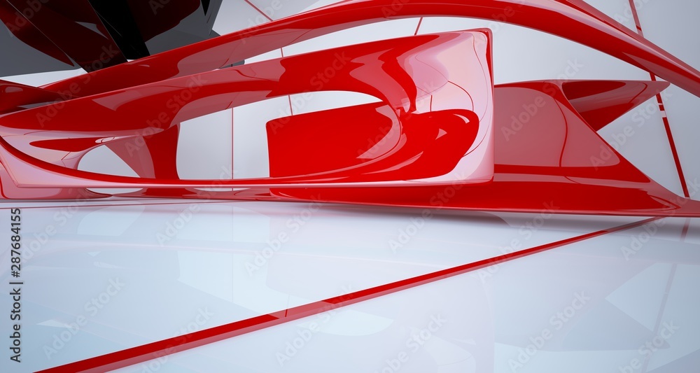 Naklejka premium Abstract dynamic interior with black and red gradient smooth objects. 3D illustration and rendering