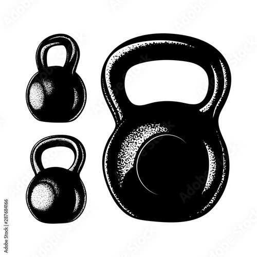 Weight. Kettlebell hand drawn vector illustrations set. Weights sketch drawing.  