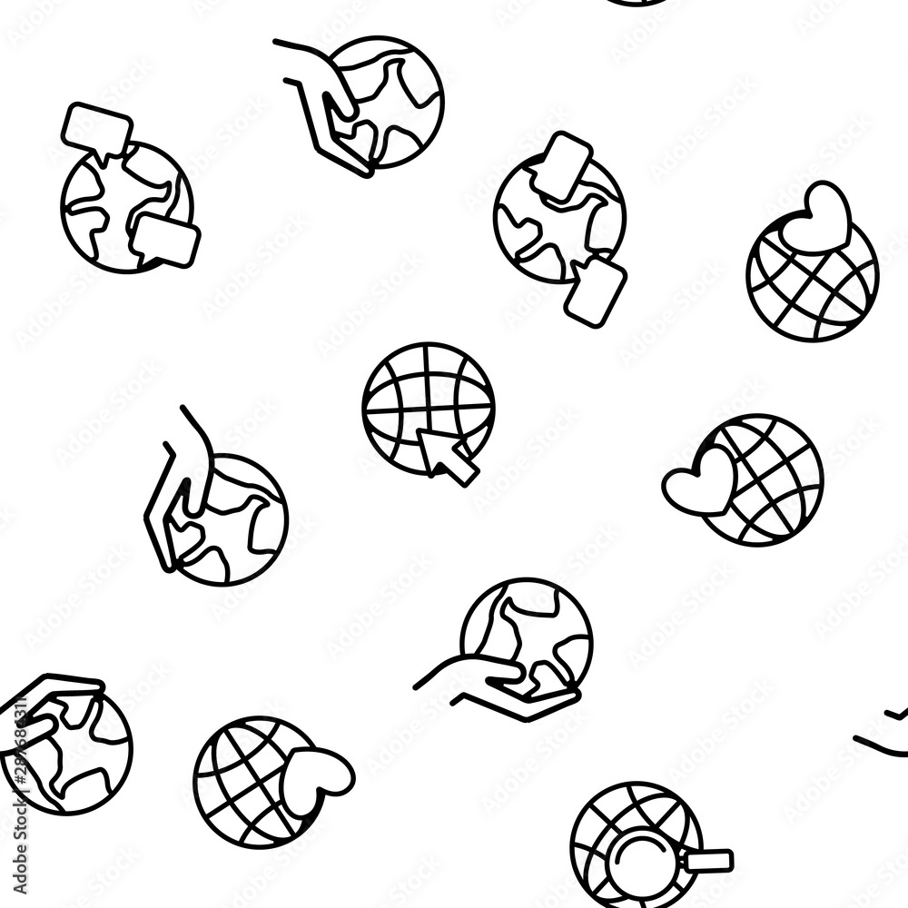 World, Globe, Planet Earth Vector Seamless Pattern Thin Line Illustration World, Globe, Planet Earth Vector Seamless Pattern Thin Line Illustration