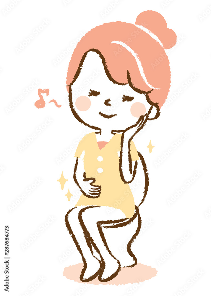 Illustration of a young woman defecation in the toilet Illustration of a young woman defecation in the toilet