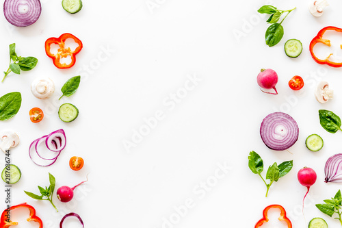 colorful vegetables frame for cooking design on white background top view mockup