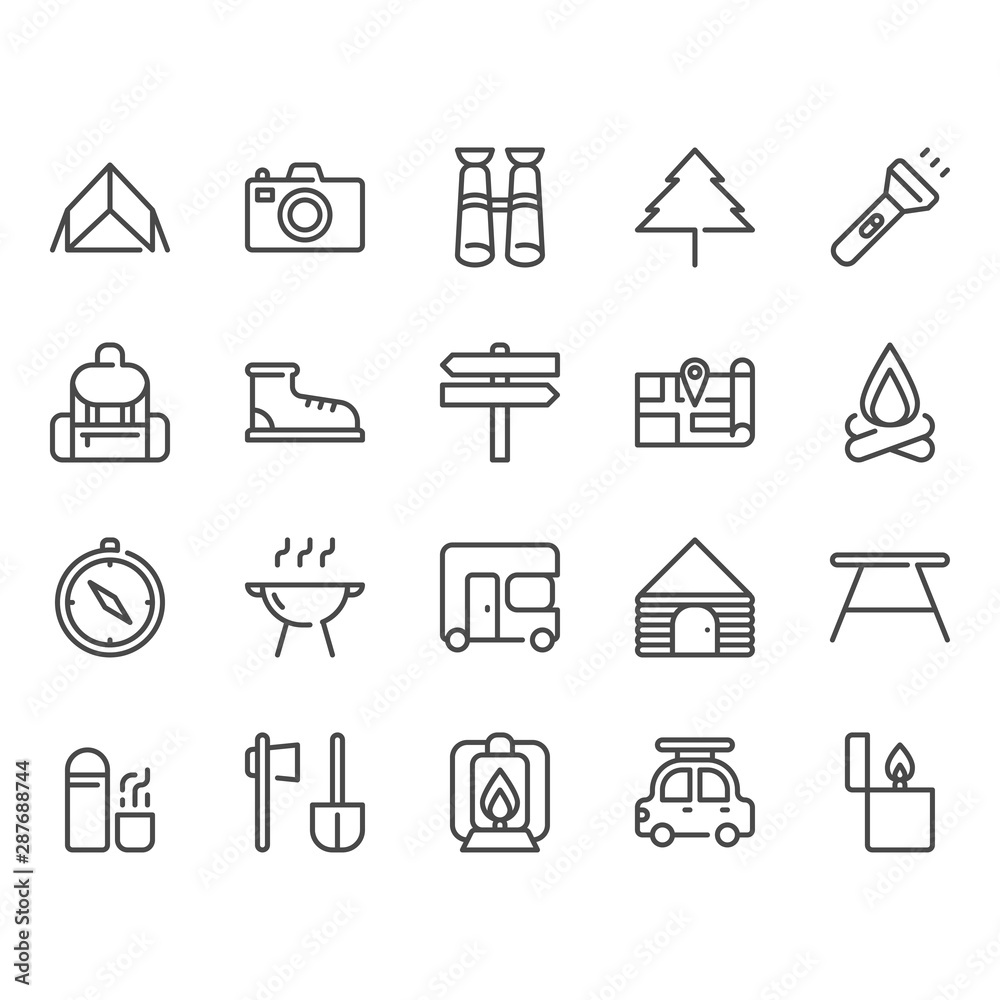 Camping and travel related icon set Camping and travel related icon set