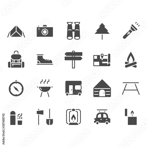 Camping and travel related icon set