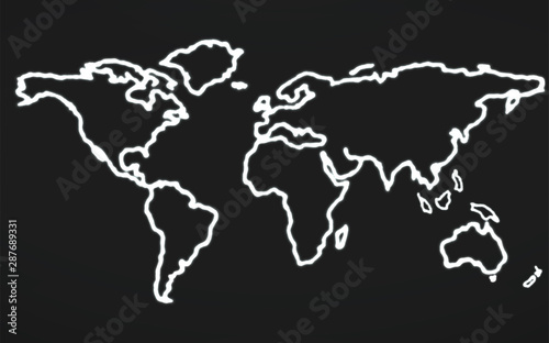 Abstract world map with glowing contour. Vector