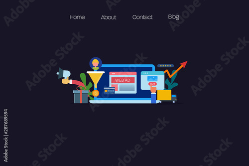 Sales funnel optimization, lead generation, increase conversion rate, digital marketing, online business development concept, flat design vector banner.