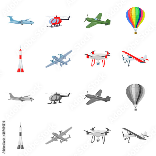 Isolated object of plane and transport logo. Set of plane and sky stock vector illustration.