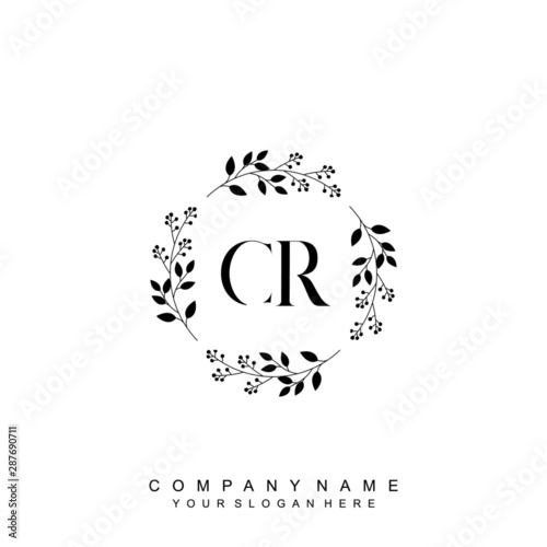 letter CR surrounded by beautiful and elegant flowers and leaves. Wedding monogram logo template. Fashion Logo template Vectors,