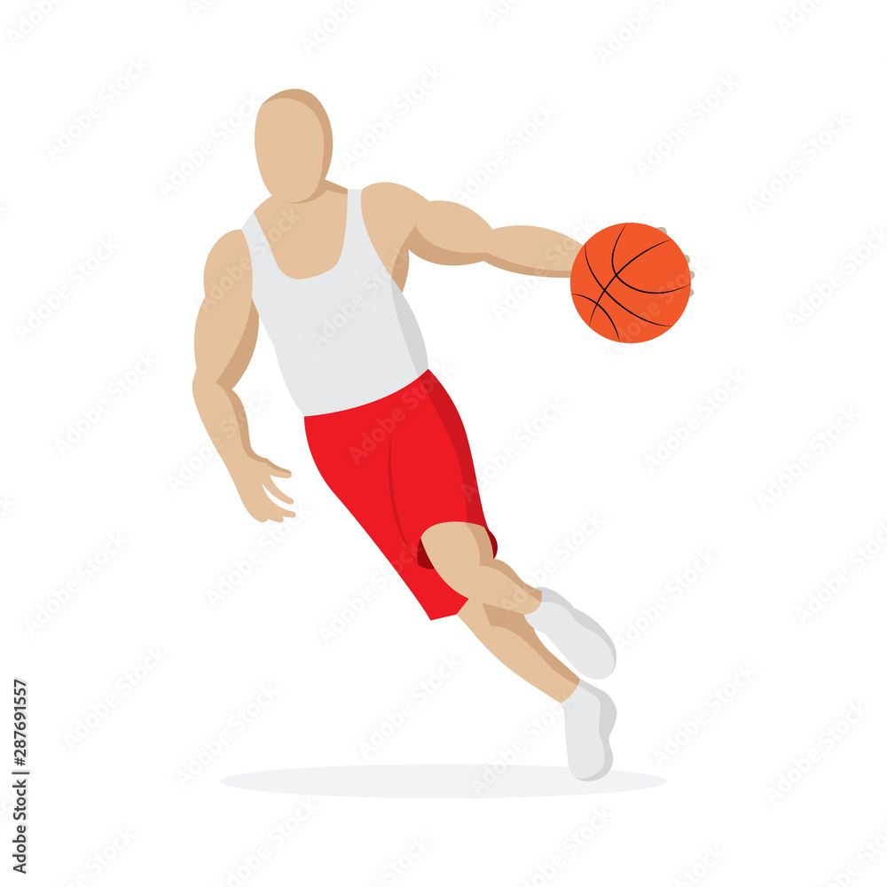 Basketball player. Basketball and ball vector illustration. Part of set.