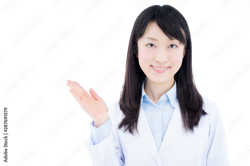 Young female doctor explaining isolated on white background Young female doctor explaining isolated on white background