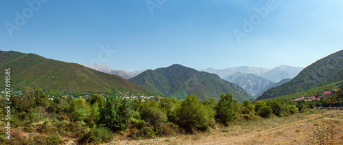 Panoramic view of the mountain range in Sheki city