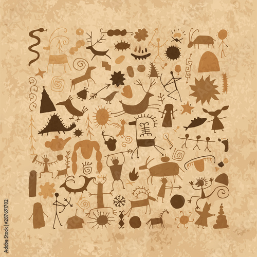 Rock paintings background, sketch for your design