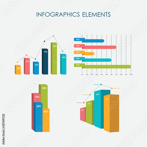 Infographics Elements 3D Set Vector, Flat Design, Full Color, Template