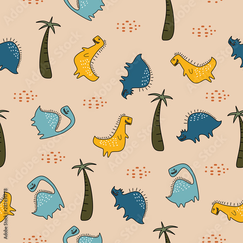 Cute dino seamless pattern ...