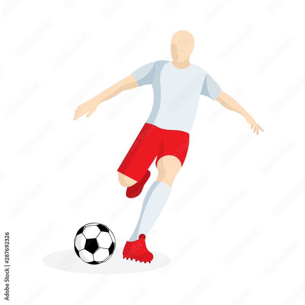 Football player. Soccer player and ball vector illustration. Part of set. 