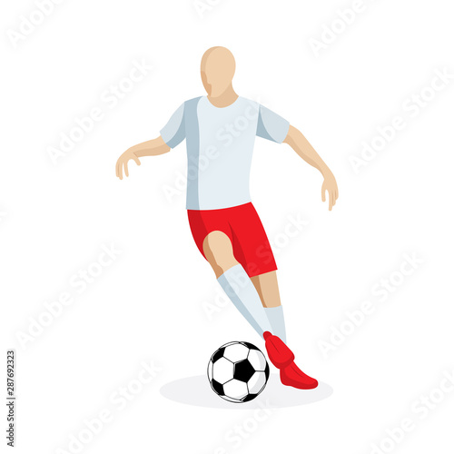Football player. Soccer player and ball vector illustration. Part of set. 