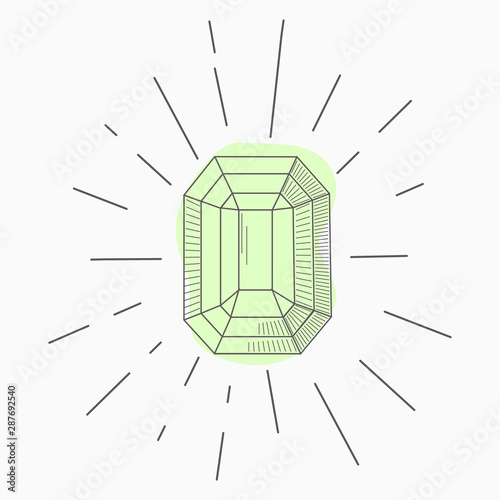 black and white simple line art symbol of diamond with rays around