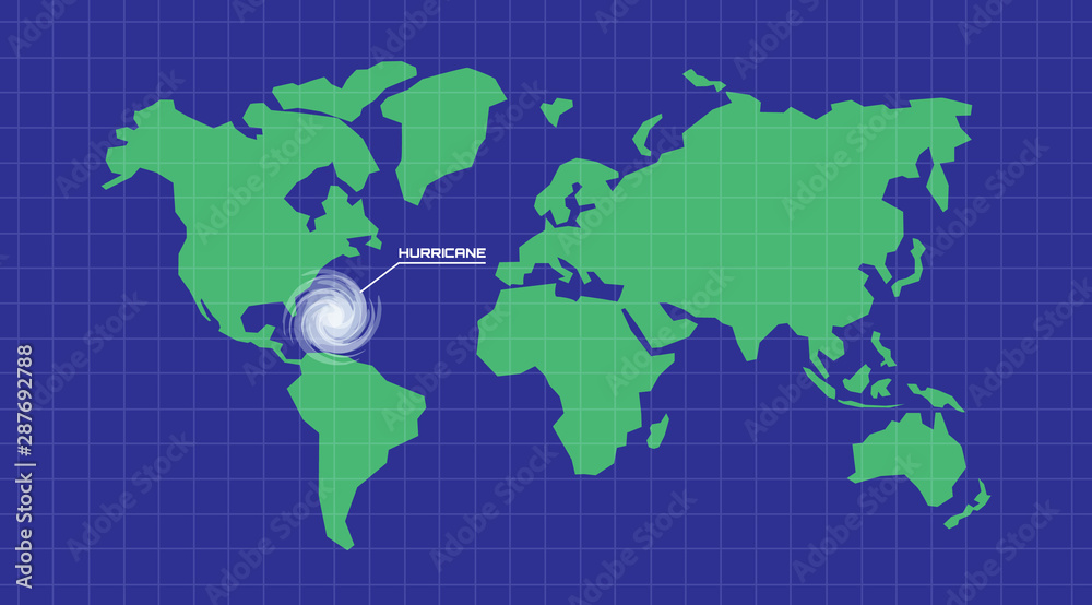 world map vector illustration. hurricane  near USA  Florida state