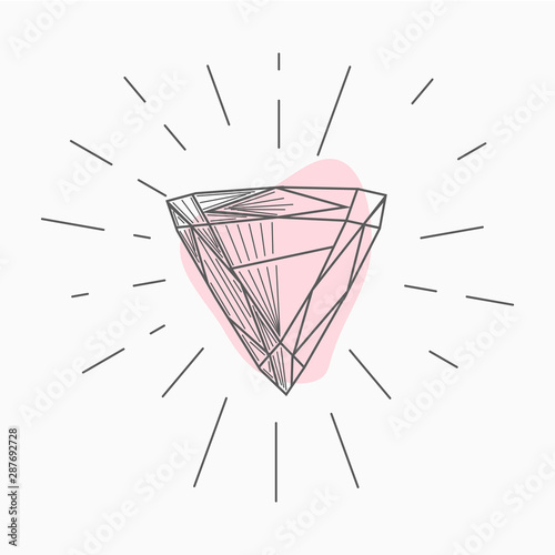 black and white simple line art symbol of diamond with rays around