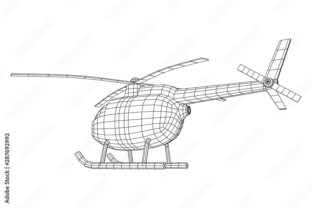 Helicopter aircraft vehicle. Wireframe low poly mesh vector illustration.