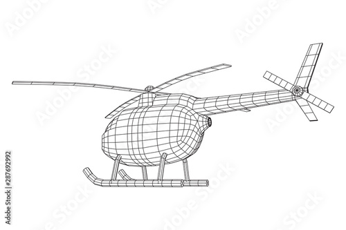 Helicopter aircraft vehicle. Wireframe low poly mesh vector illustration. © newb1