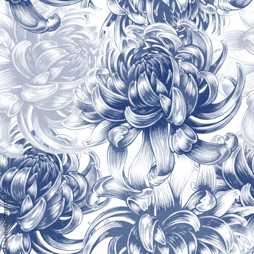 Vector seamless floral pattern with Chrysanthemum flowers.