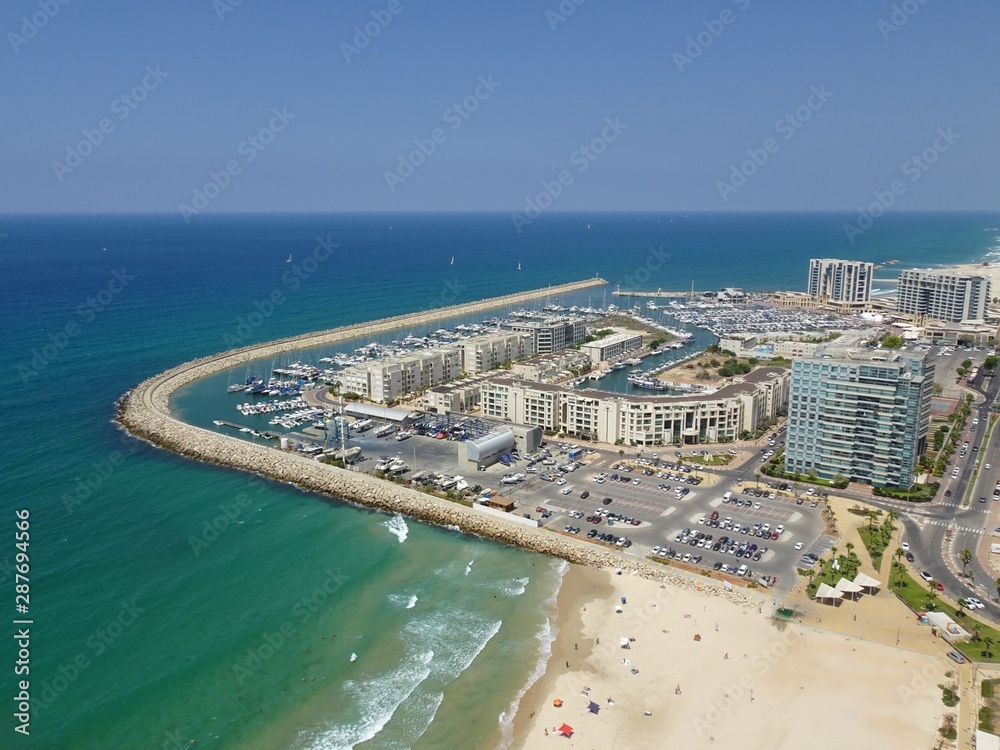 Aerial view of the Herzliya marina in Israel