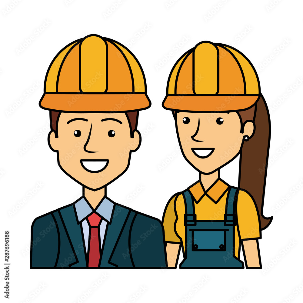 engineer and female builder with helmets avatars characters engineer and female builder with helmets avatars characters