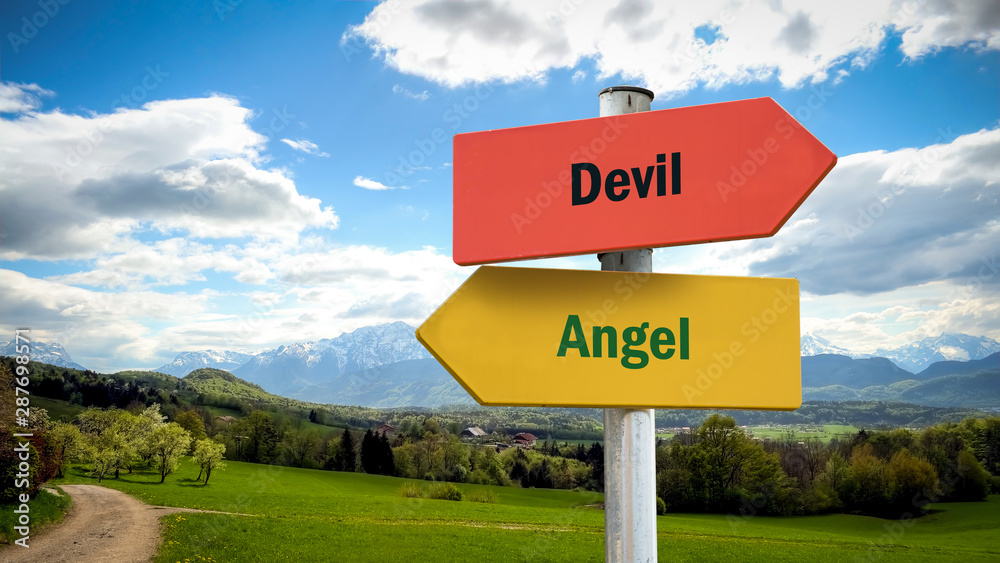 Street Sign to Angel versus Devil