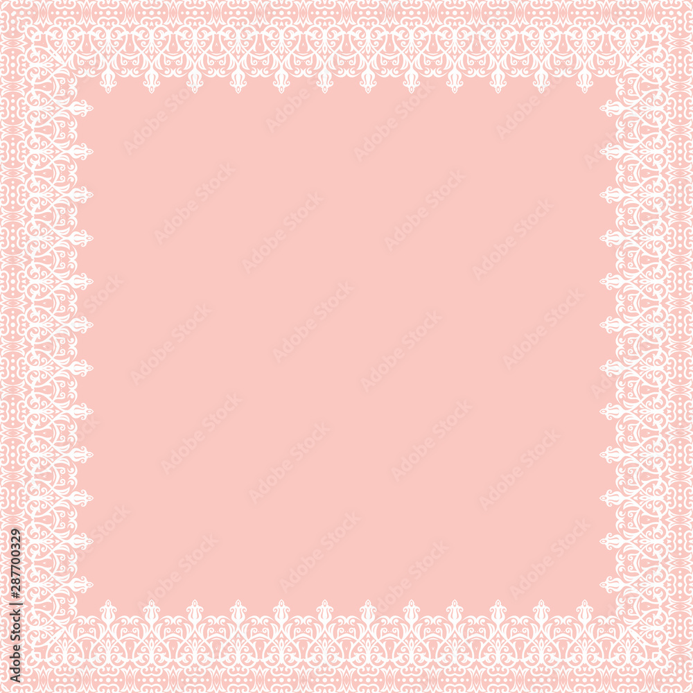 Classic square frame with white arabesques and orient elements. Abstract ornament with place for text. Vintage pattern