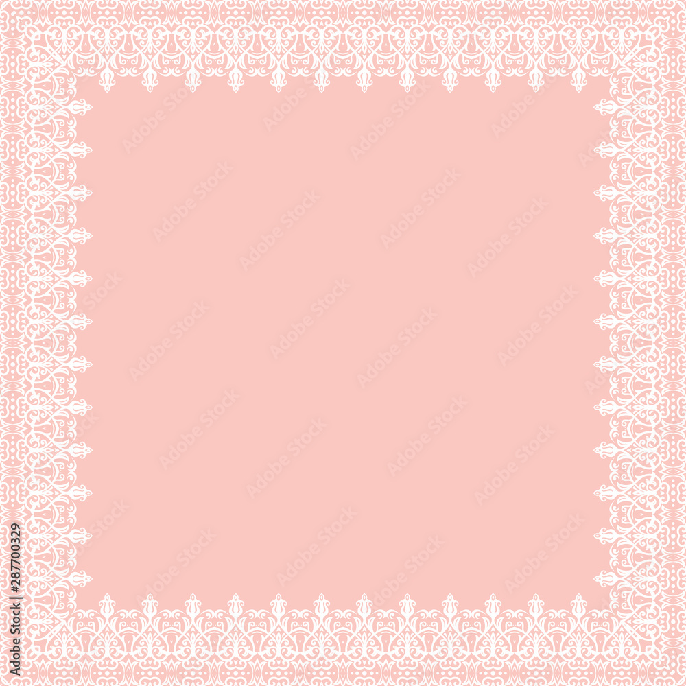 Classic square frame with white arabesques and orient elements. Abstract ornament with place for text. Vintage pattern Classic square frame with white arabesques and orient elements. Abstract ornament with place for text. Vintage pattern