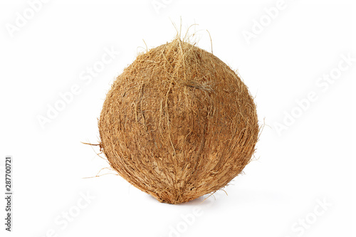 Single of  mature coconut for oil preparing and coconut milk isolated on white background