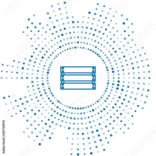 Blue line Wooden box icon isolated on white background. Grocery basket, storehouse crate. Empty wooden container for vegetables, products. Abstract circle random dots. Vector Illustration