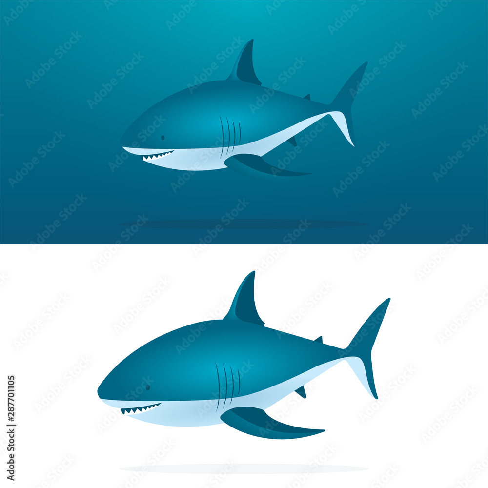 Fototapeta premium Shark. Sharks vector illustrations set. Cartoon style sharks drawing. Part of set.