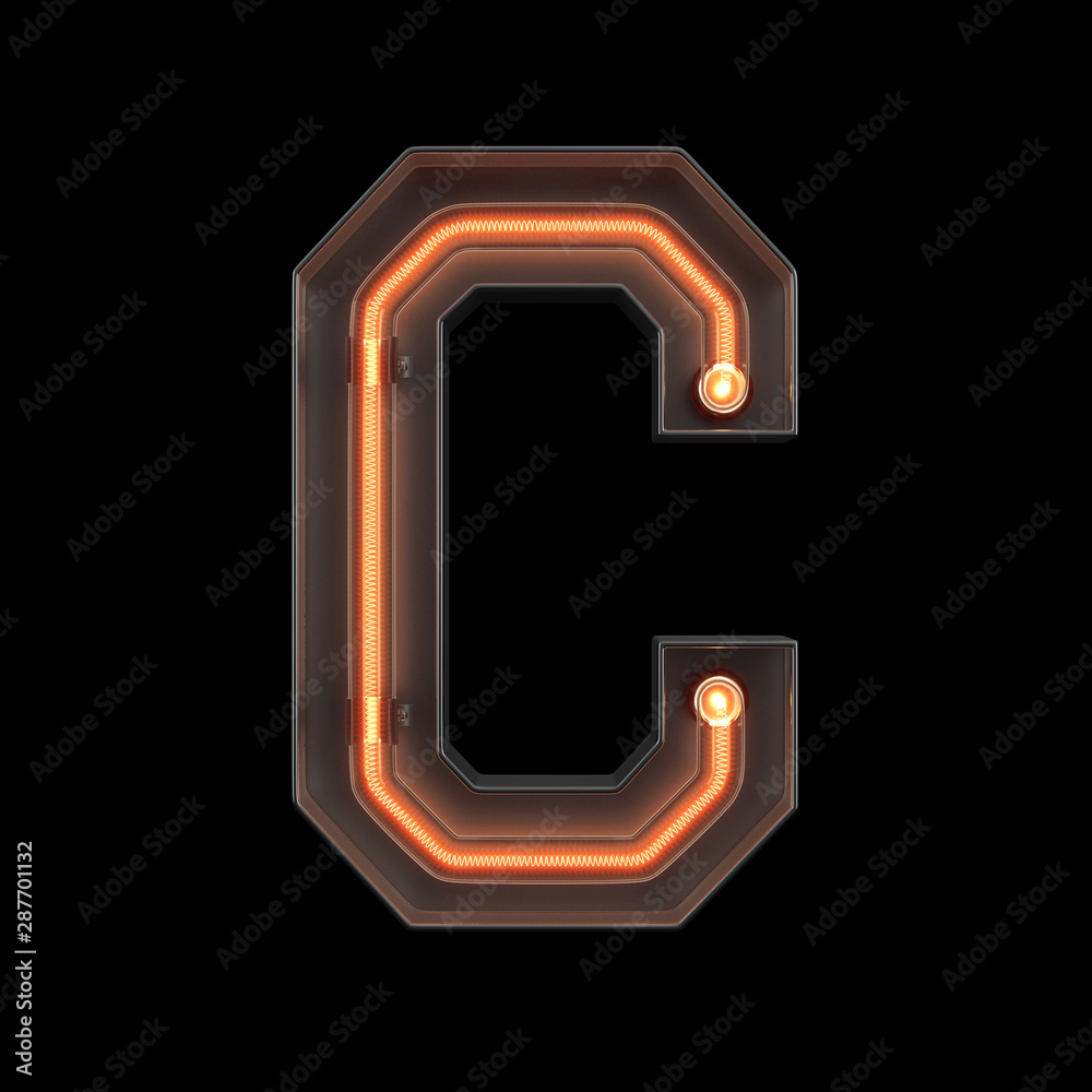 Neon Light Alphabet C with clipping path. 3D illustration Neon Light Alphabet C with clipping path. 3D illustration