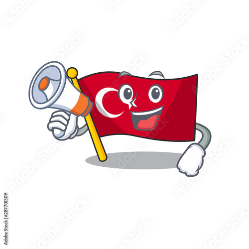 With megaphone flag turkey character on shaped cartoon photo