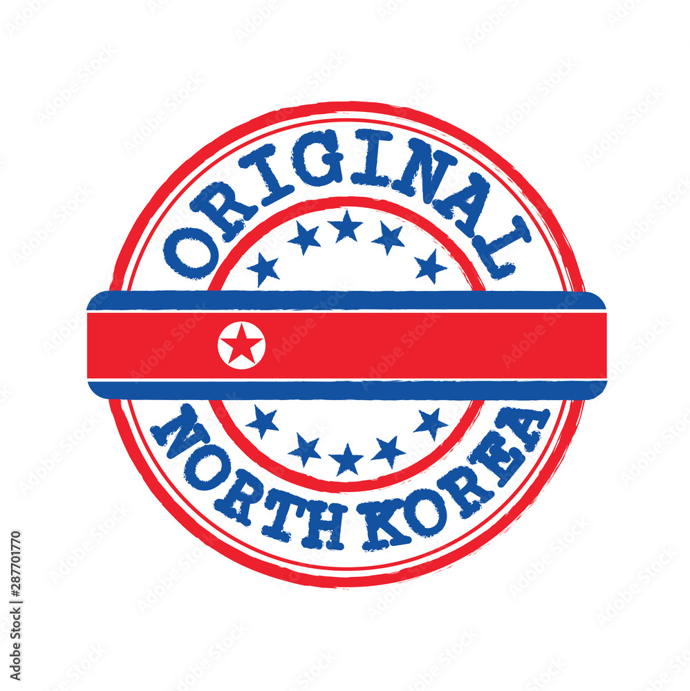 Vector Stamp of Original logo with text North Korea and Tying in the middle with nation Flag.
