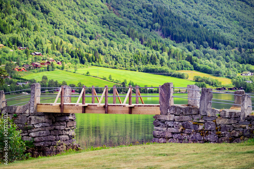 Fjord landscaope with bridge Norway photo