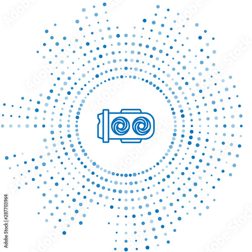 Blue line Mining farm icon isolated on white background. Cryptocurrency mining, blockchain technology, digital money market, cryptocoin wallet. Abstract circle random dots. Vector Illustration