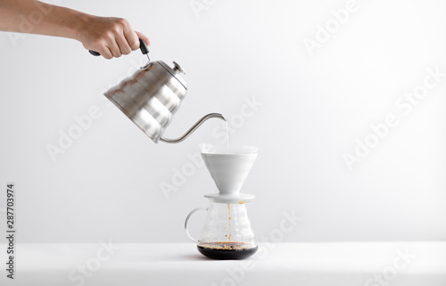 Drip coffee,Drip kettle,Black coffee make a coffee White scene