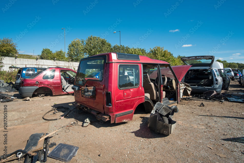 Dismantled scrap vehicle in a junk yard