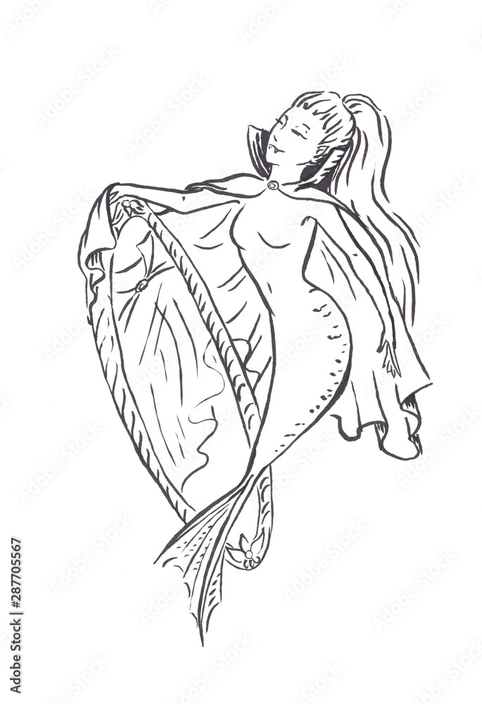 Mermaid vampire in cloak with no reflection in mirror Halloween costume Mermaid vampire in cloak with no reflection in mirror Halloween costume