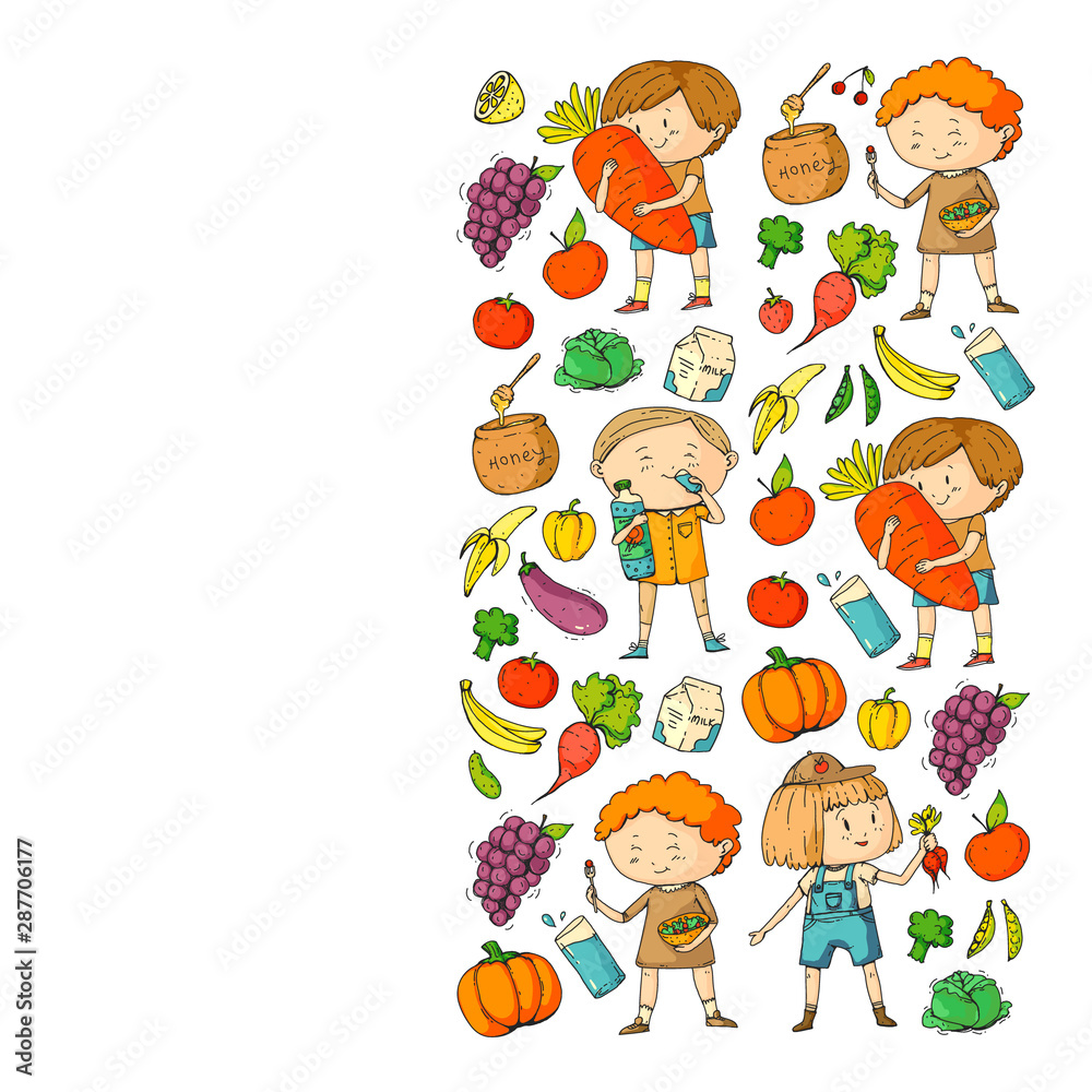 Fototapeta premium Children eating healthy food. Sport, fitness.